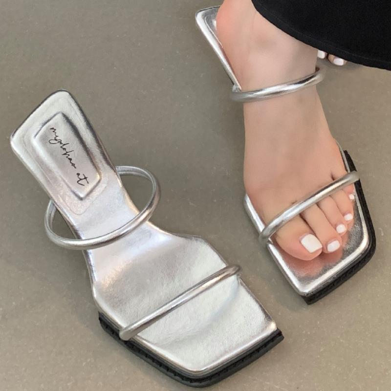 Fashion Fashion Leopard Narrow band Women Sandals Square toe thin Heel Slide Sandals Summer Sexy Open Toe non-slip heeled shoes woman
