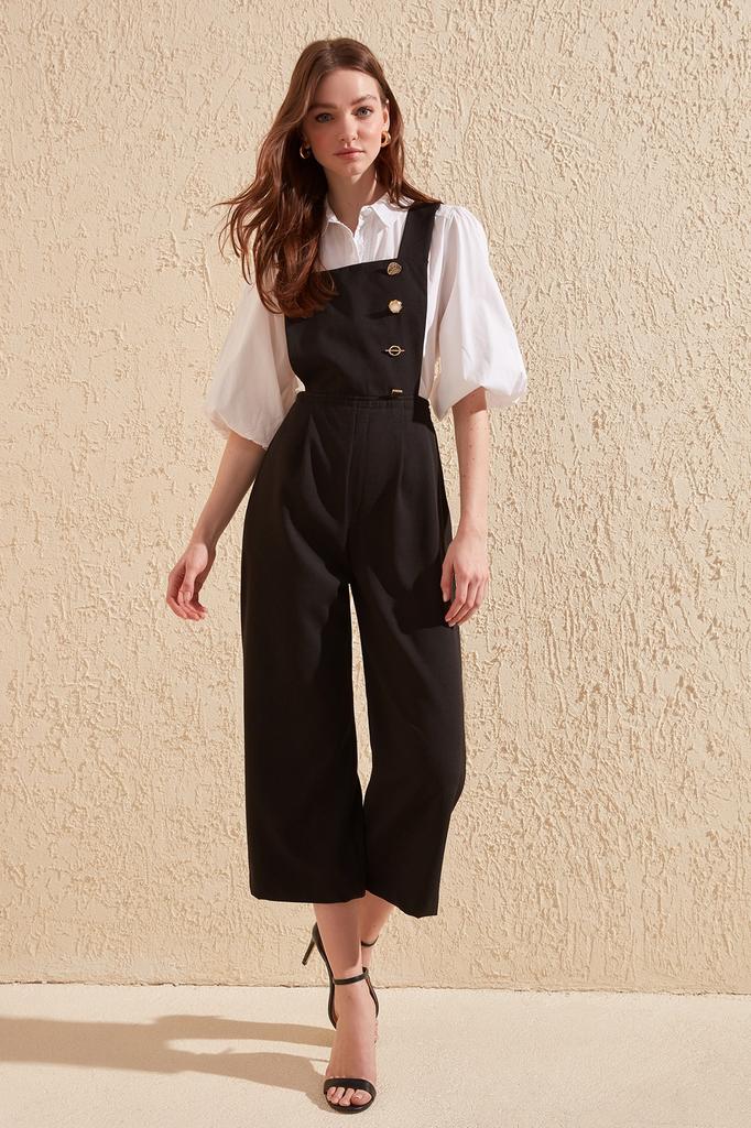 Women's Fashion Jumpsuit Square Collar Strappy Fuchsia Belted Strap Mini Woven Jumpsuit