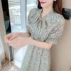 Goddess Style Slimming Ruffled Floral Tea-length Dress