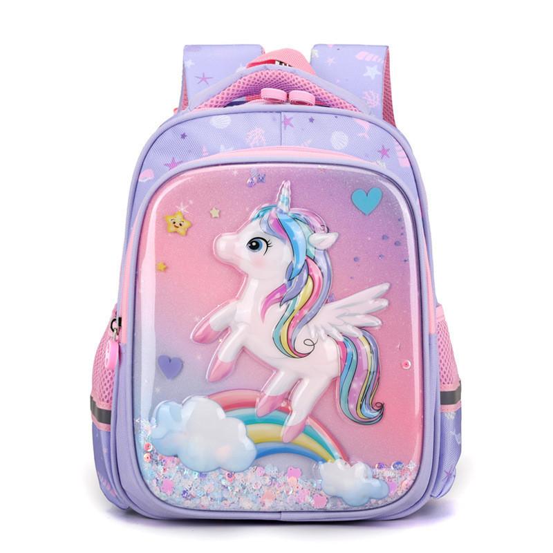 Vibrant And Cute Cartoon School Backpack For Kids Boys And Girls With Ergonomic Design Purple Unicorn