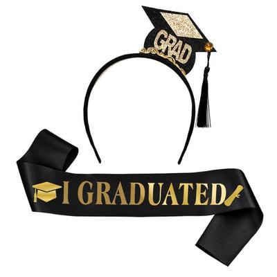 2024 Graduation Cap Headband Photo Props Mini Bachelor Hat Grad Cap Satin Sash Graduated