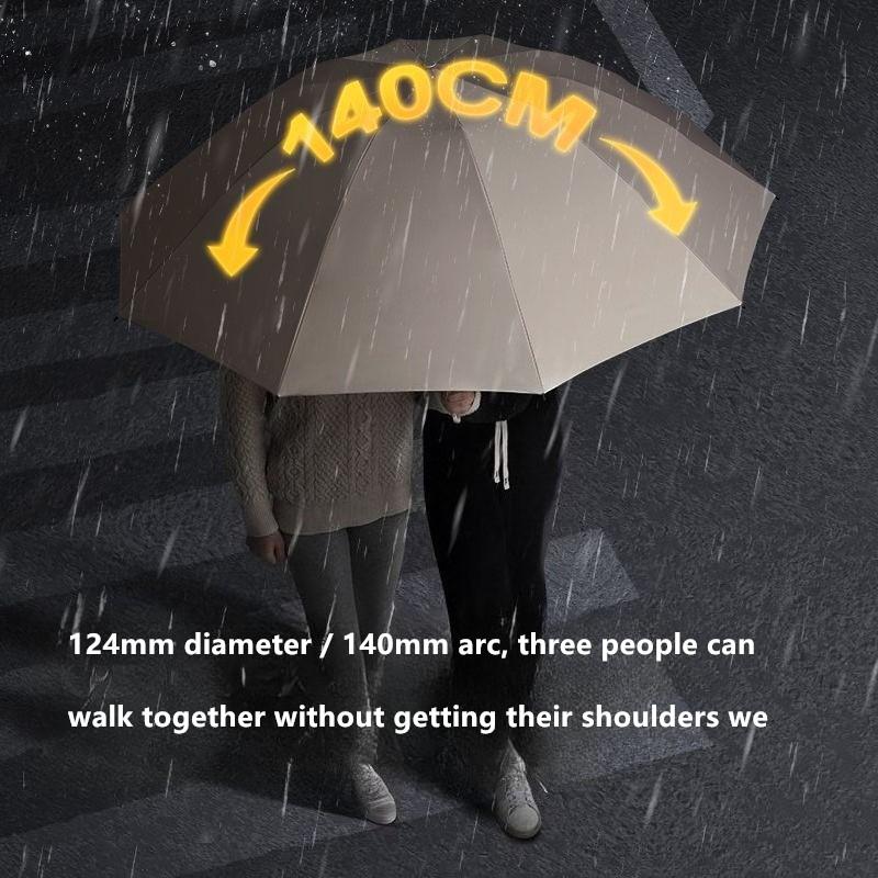 Fully Automatic Tri-fold Umbrella Enlarged Thickened Reinforced Wind Rain Resistant Black Vinyl Sun Protection Umbrella