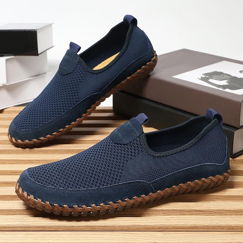 Fashion Men Comfortable And Casual Loafers Breathable Knitted Fabric Anti-Slip Outdoor Walking Shoe Soft-Soled Lightweight Driving Shoes