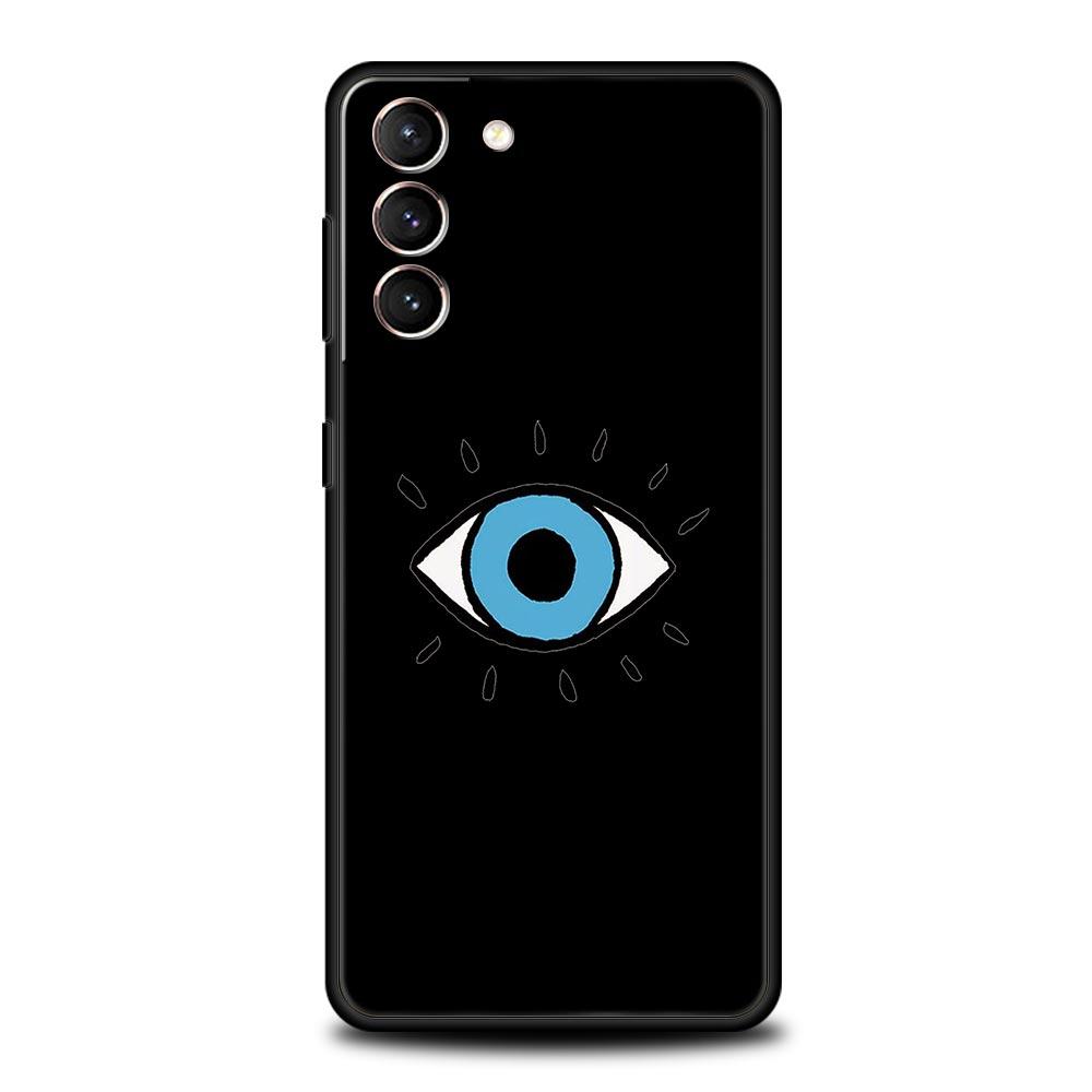 Phone Case For Samsung Galaxy S23 S22 Ultra S20 S21 FE 5G S10 S9 Plus S10E S8 Note 20 Black Cover Lucky Eye Blue Evil Eye Print