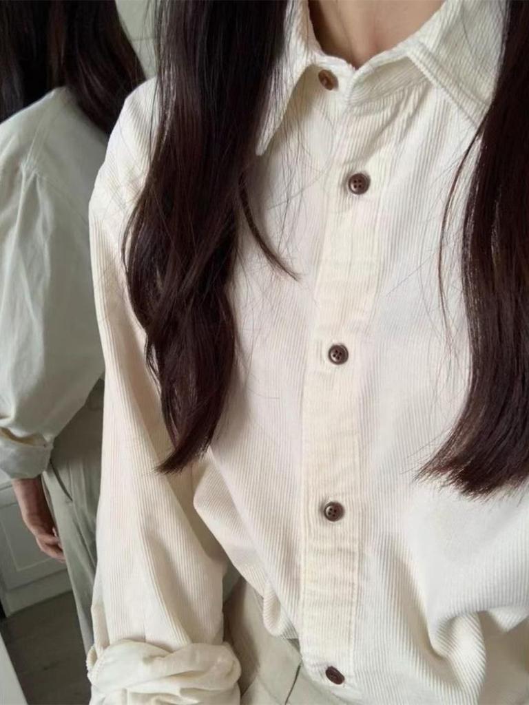Korean Style Retro Corduroy Shirt: Women's Versatile Long Sleeve Spring/Autumn Layering Top
