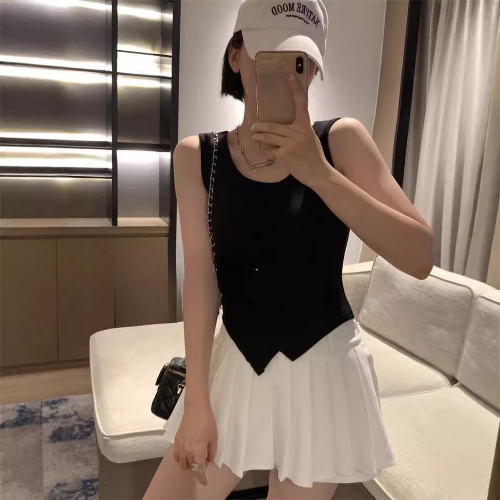 Early Autumn Irregular Hem Slimming Inside To Wear A Warm Vest with Halter Bottom Sleeveless Top