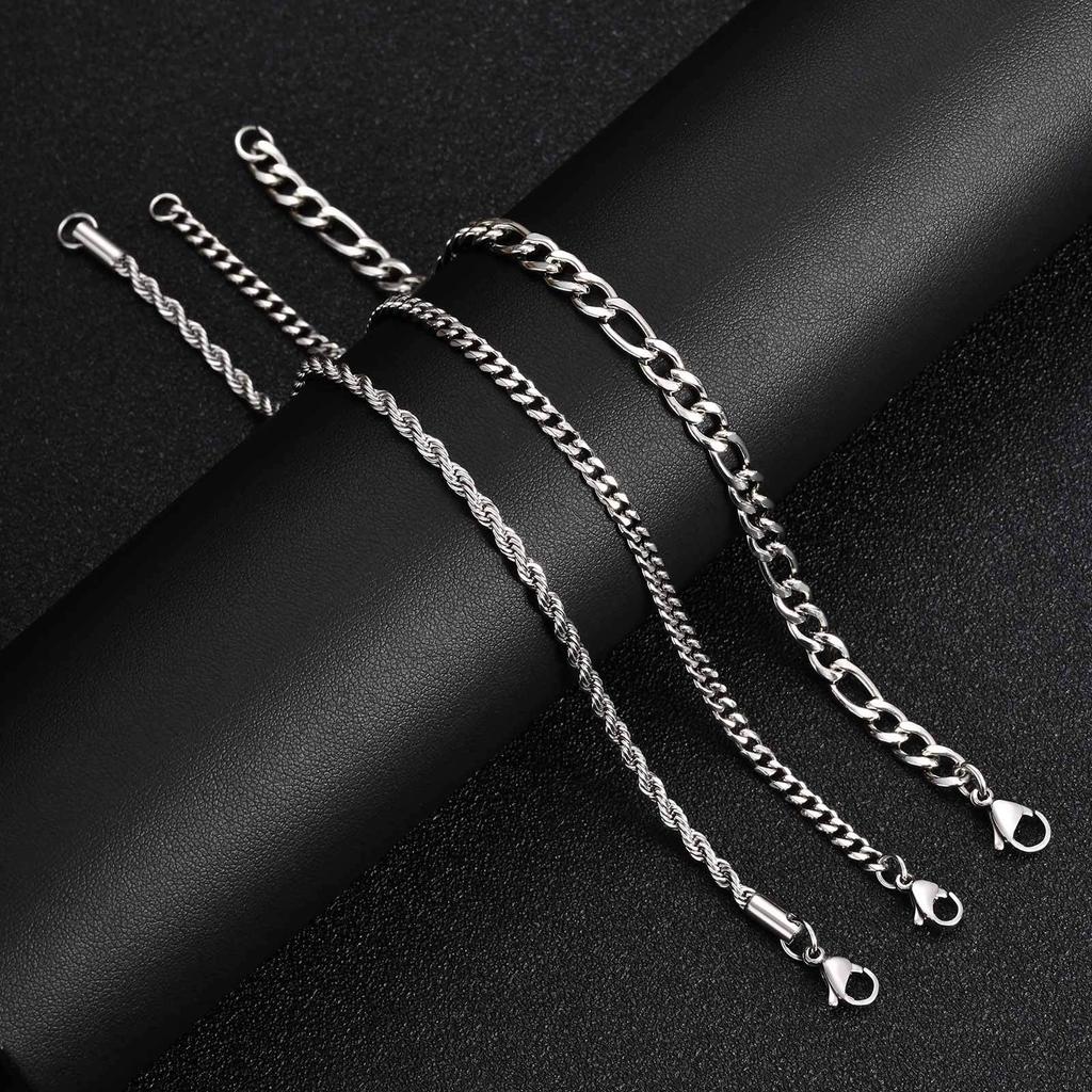 Vnox 3pcs/set Stainless Steel Chain Bracelet Set, Men's Silver Color 21cm Length Link Wristbands, Casual Jewelry Gifts for Men