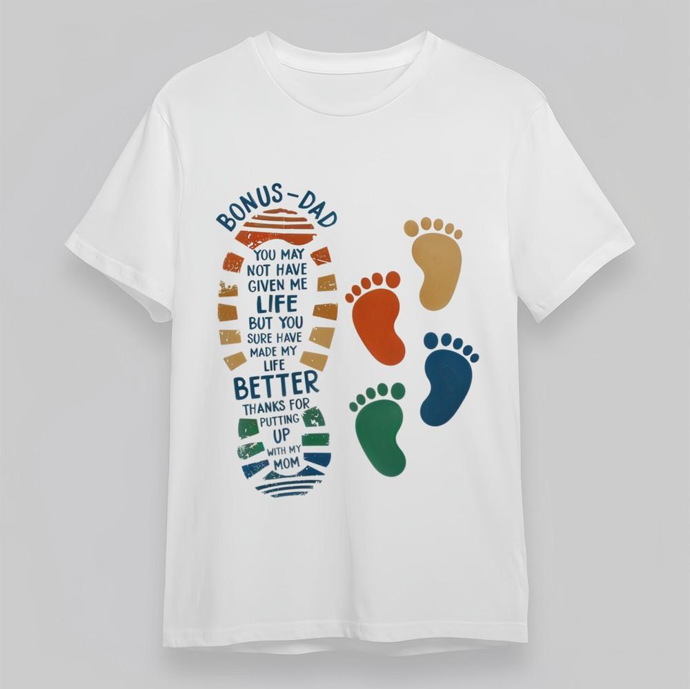 

Women s Classic Plus Size T-Shirt Bonus Dad Footprint Art Heartfelt Text Cotton 4XL