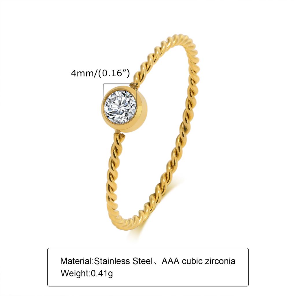 Minimalist Water Drop White Zircon Women Ring, Wave Drop Stainless Steel Ring, 18K Gold Plated Waterproof Luxury Jewelry