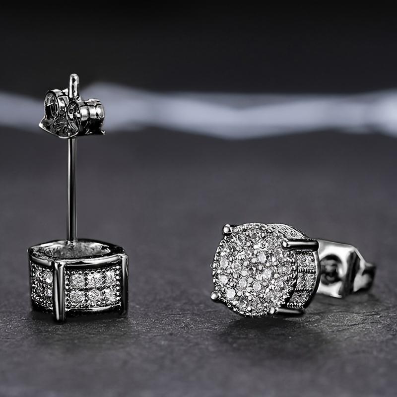 Classic Round Cubic Zirconia Stud Earrings for Men & Women, Shiny Design