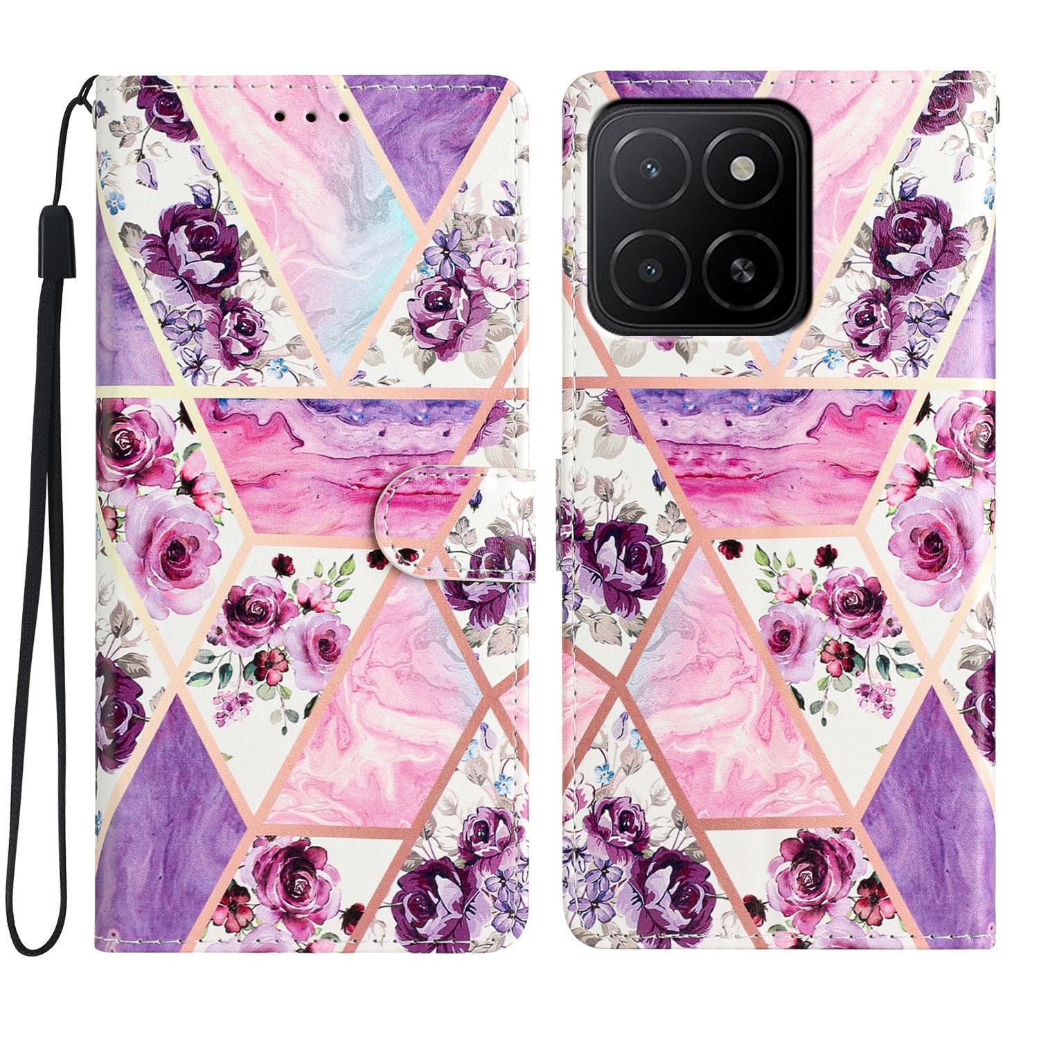 

For Honor X5b/X5b Plus Wallet Case PU Leather Pattern Printing Stand Phone Cover with Strap D