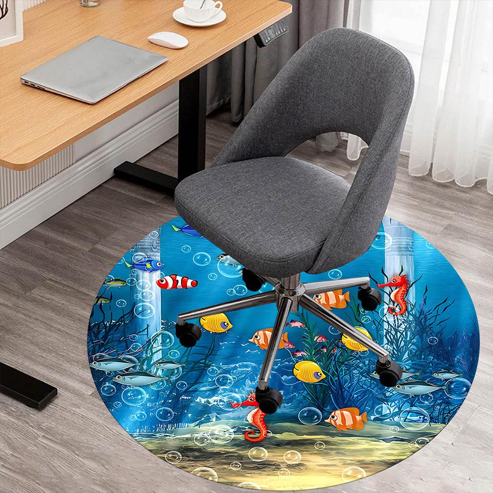 1pc fishes seahorse Round Chair mat Area Rug - Non-Slip, Floor Mat for Office, Bedroom, and Indoor Decor c1125125