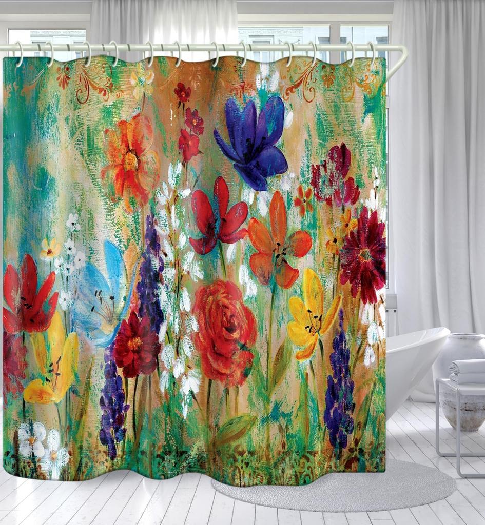 Łazienkowe Kolorowe Dekoracyjne Zasłony Prysznicowe z Motywem Leśnego Snu 3D, Tkaninowa Zasłona Prysznicowa z 12 Haczykami, Zasłony Prysznicowe do Wanny