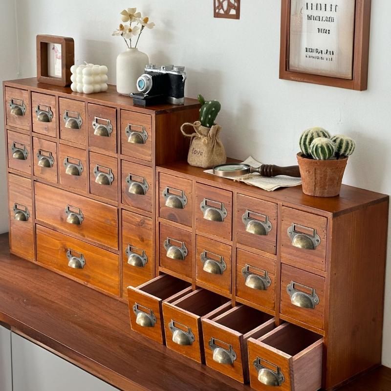 Desk Drawer Storage Lockers Vintage Wooden Drawer Organizer Multifunctional Storage Cabinets Drawer Partition for Living Room