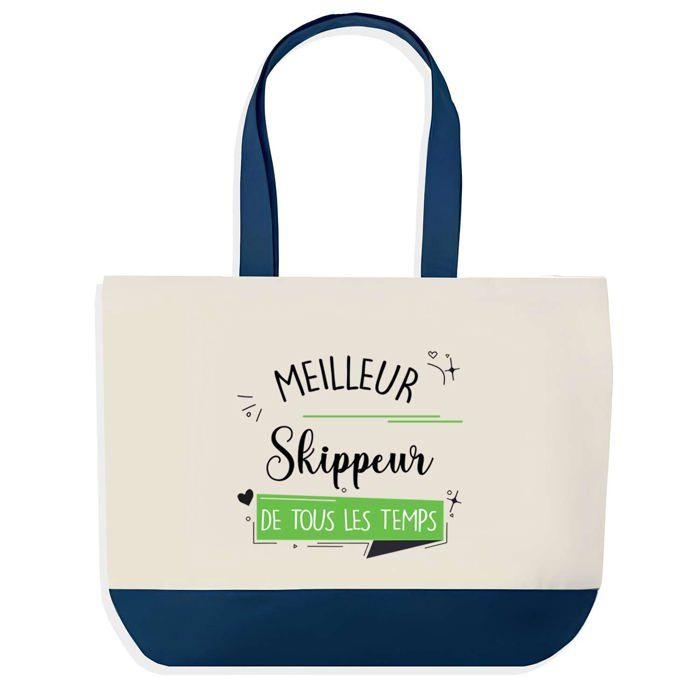 Sac shopping fond bleu Meilleur Skippeur de tous les temps Cadeau Anniversaire Noël | Design Graphique Grand Sac Courses Cabas
