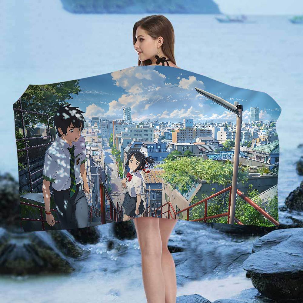 M-Makoto Anime S-Shinkai Microfiber Printed Beach Towel Mountain Climbing Yoga Beach Swimming Running Absorbent Soft Towel