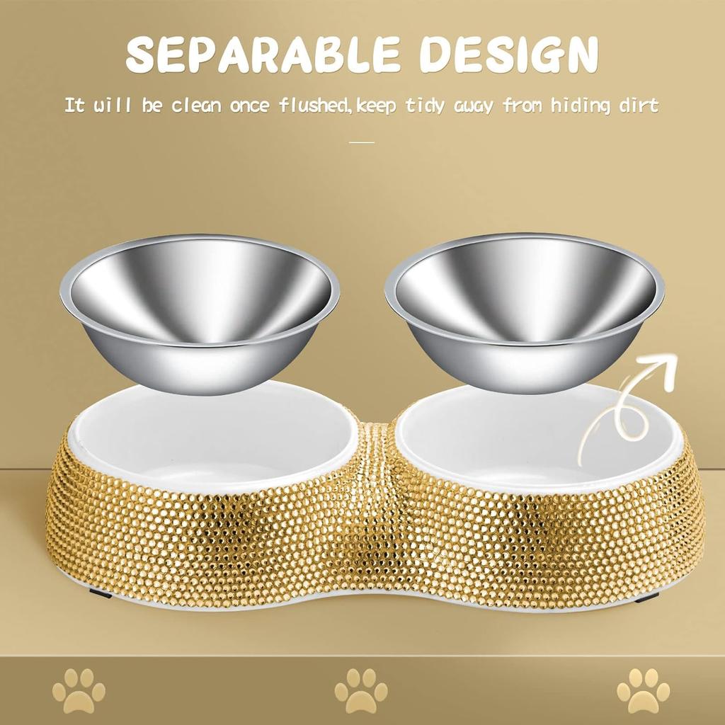 eing Dog Bowls Double Dog Water and Food Bowls Stainless Steel Bowls with Non-Slip Resin Station and Bling Rhinestones, Pet Feeder Bowls for Puppy