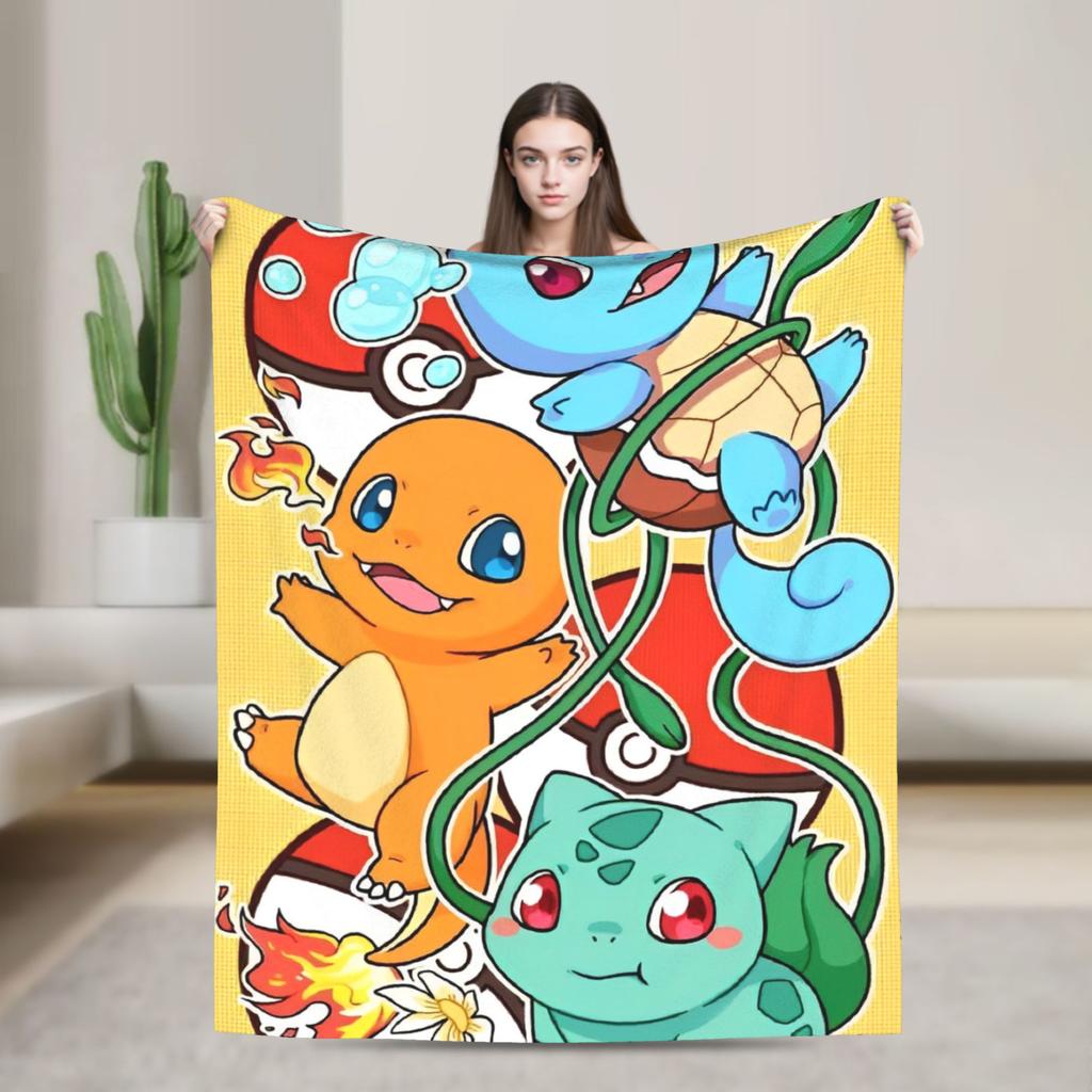 Squirtle Charizard Anime Warm Blanket Travel Plush Throw Blanket Graphic Couch Bed Flannel Bedspread Sofa Bed Cover