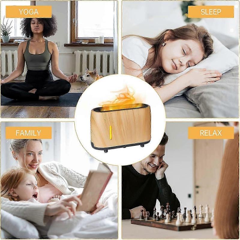 Flame Aromatherapy Diffuser, 240ml, Wood Grain, Large Room Essential Oil Machine