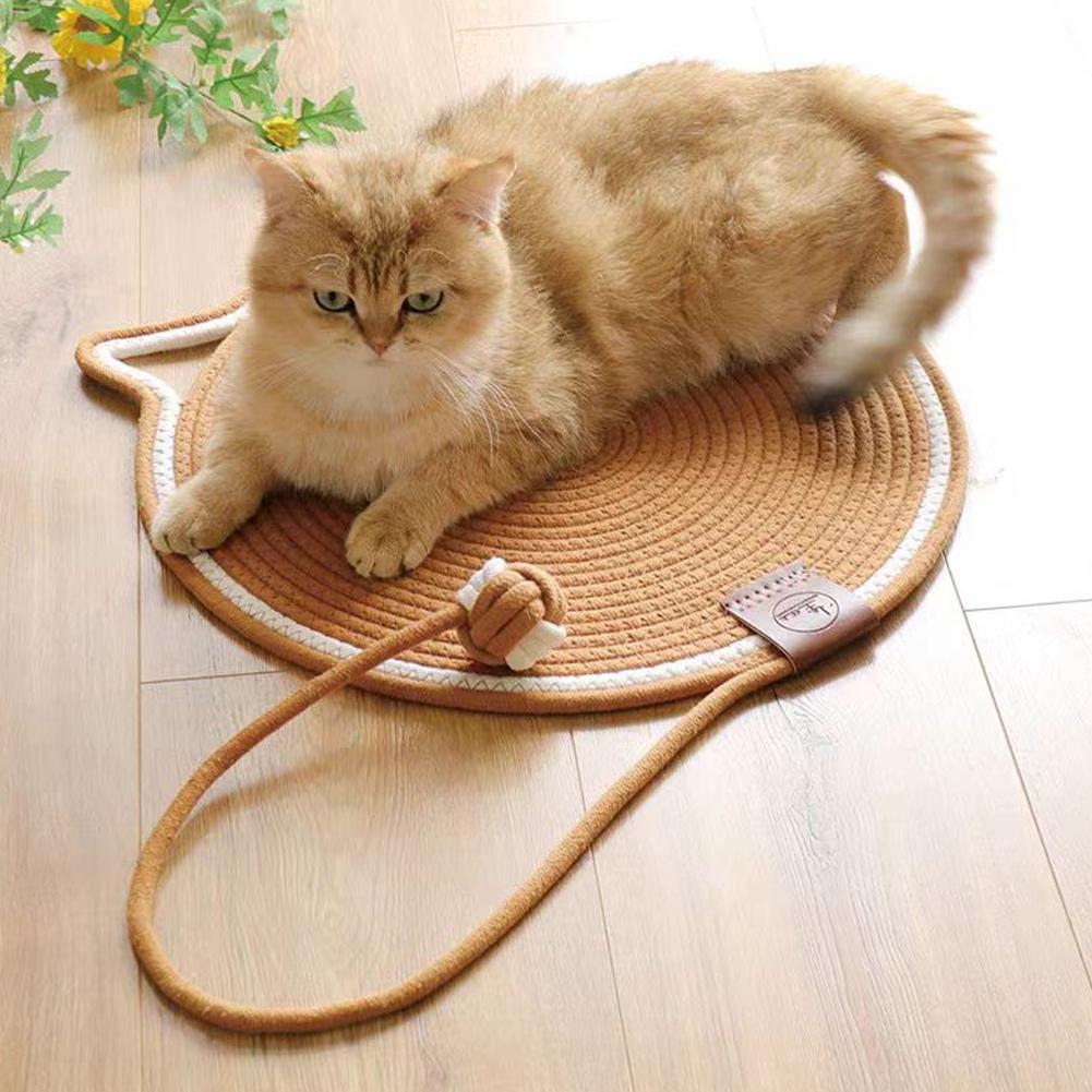 Cat Scratching Pads With Cotton Rope Ball, Round Sisal Braided Cat Pad Cat Scratcher Mat Protector For Wall, Couch Carpets Sofa