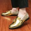 Fashion Men's Gold Black Sequin Tassels Patent Leather Casual Shoes Male Formal Wedding Dress Homecoming Footwear Zapatos Hombre