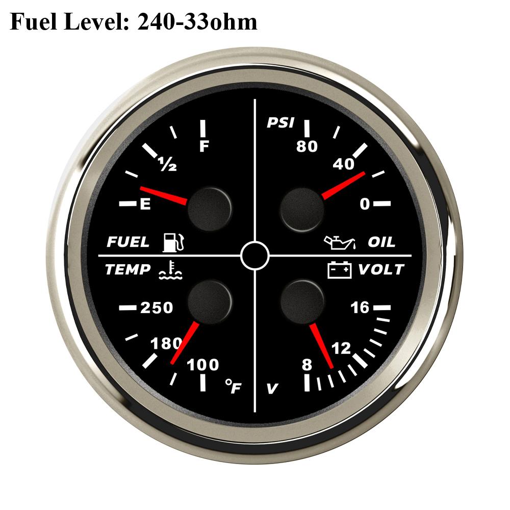 ELING 85mm 4 in 1 Multifunction Meter Oil Pressure 5Bar 10Bar 80PSI Water Temperature Oil Level 8-16V Voltmeter for Cars Ships