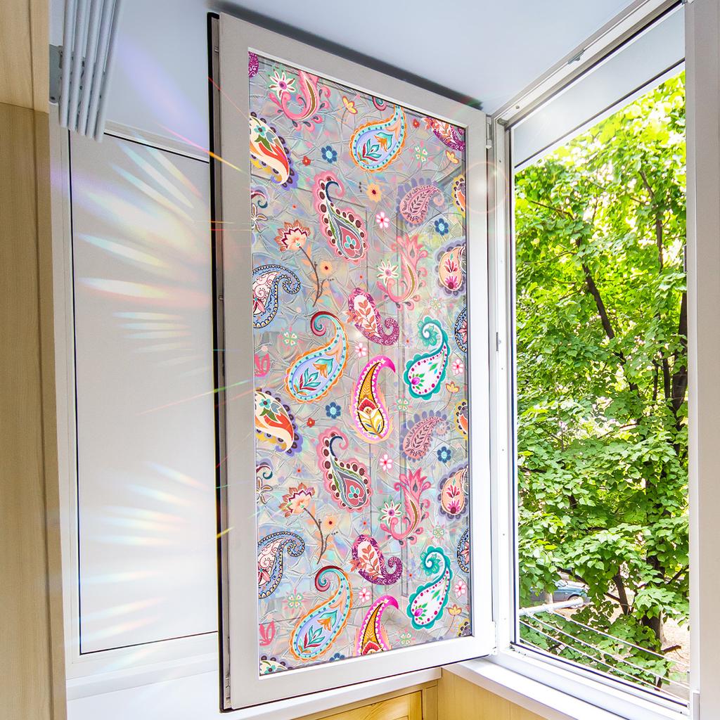 Xc9254 Hand-Painted Sunlight Colorful Pellis Pattern Electrostatic Glass Window Sticker Double-Sided Visual Decoration