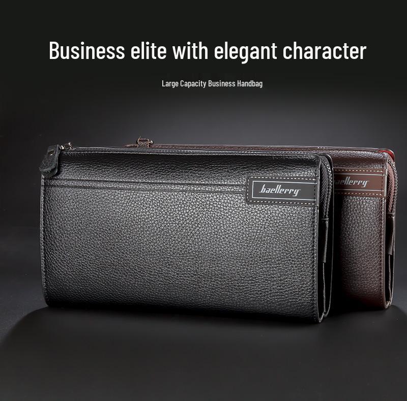 Męska wysokiej klasy saszetka i portfel o dużej pojemności zapinany na zamek na biznes i telefon