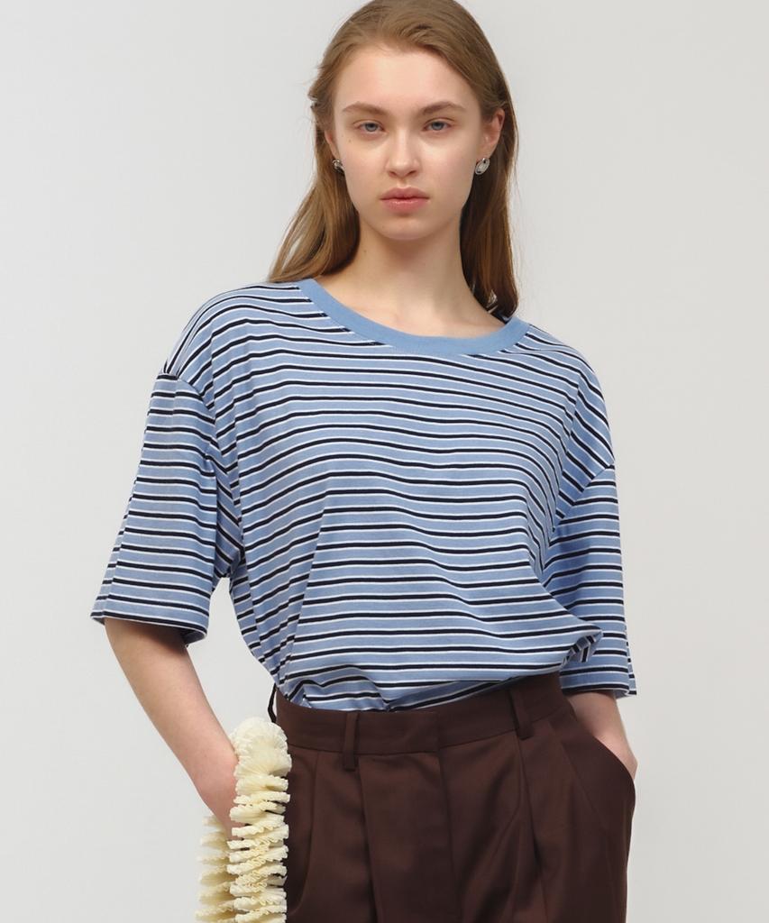 MOONSUN Unisex, Stripe Oversized T-Shirt / Sky Blue