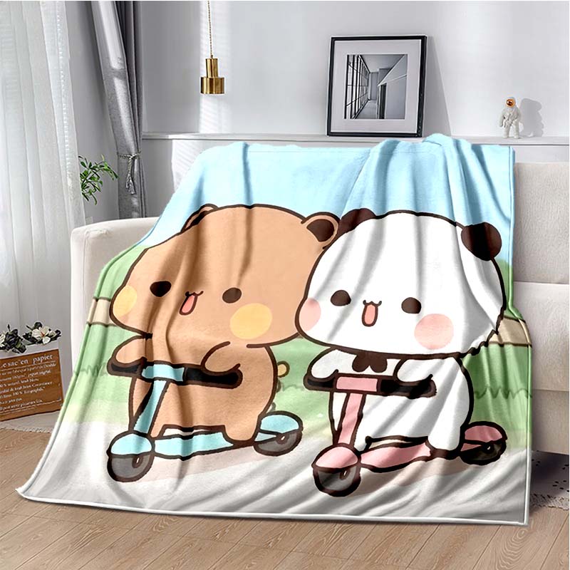 

Cute Hugging Bear and Panda Print Flannel Blanket, Purple Gradient Background Throw Blanket 80cm x 120cm
