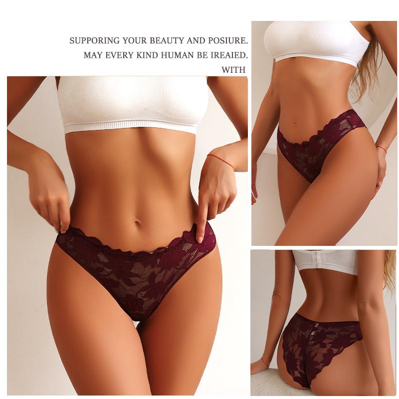 3 Piezas/Set Sexy Encaje Floral Conjuntos de Bragas Ropa Interior Hueco Transparente Romántica Lencería Ropa Interior Sexy Bragas para Mujer S-XL