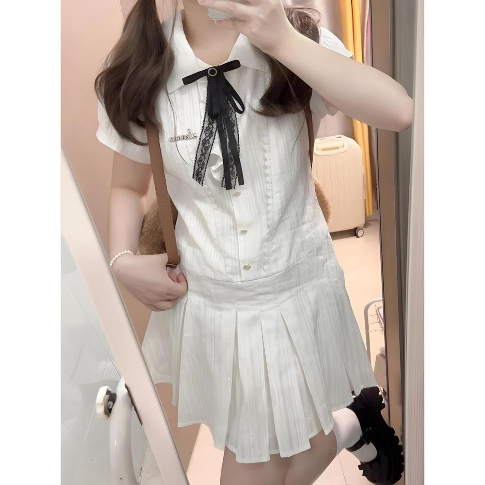 

Нежное платье в студенческом стиле женское летнее милое платье принцессы с плиссировкой на талии и короткой юбкой XL- (recommended 110-60kg)