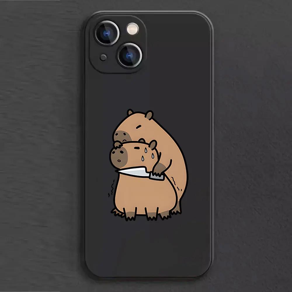 Soft Silicone Phone Case for IPhone 16 15 11 12 13 Pro Max Mini XS XR X 7 8 14 Plus Cartoon Animal Capybara Couple Paired Cover