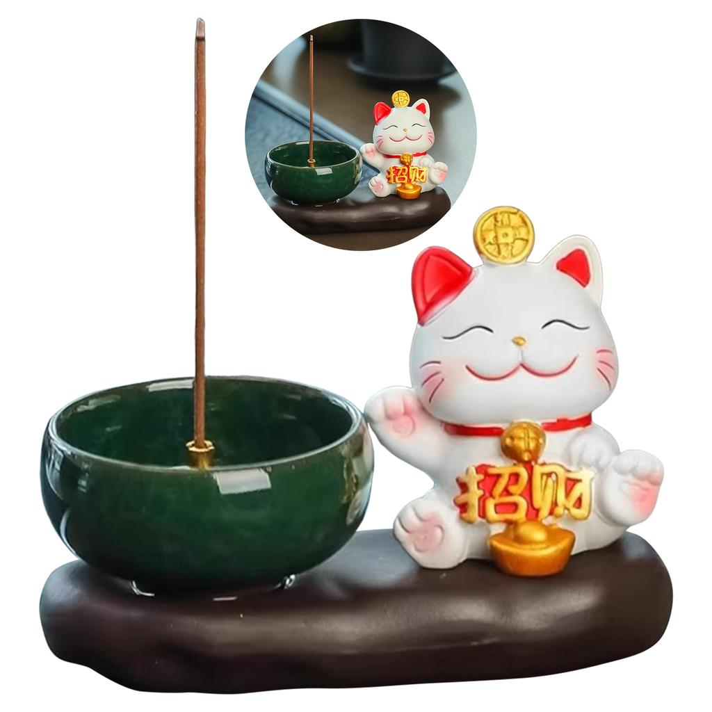 Lucky Cat Incense Holder Elegant Censer Indoor Incense Holder for Home Office Yoga Aromatcherapy Decor