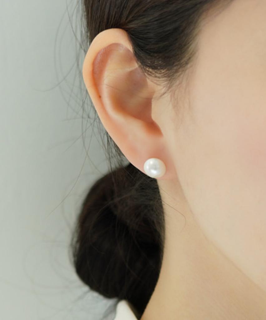 Alleun Swarovski Pearl Convex Earrings Silver 925 8Mm 10Mm