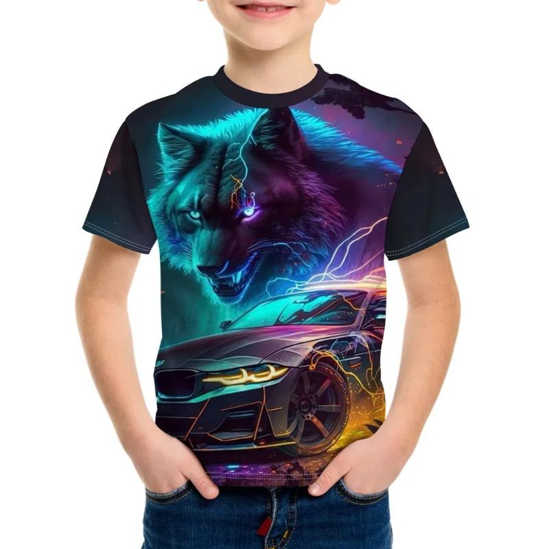Camiseta de Verano para Niños con Estampado 3D Cuello Redondo Moda Versátil Transpirable Tendencia Casual