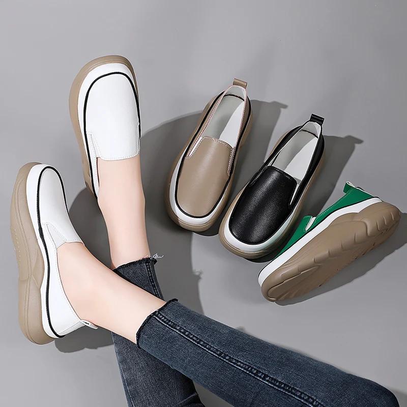 Mocassins Décontractés à Enfiler pour Dames Chaussures de Marche Douces Antidérapantes pour Maman Compensées Rétro Mode Printemps Chaussures Plateformes Femmes Semelles Épaisses