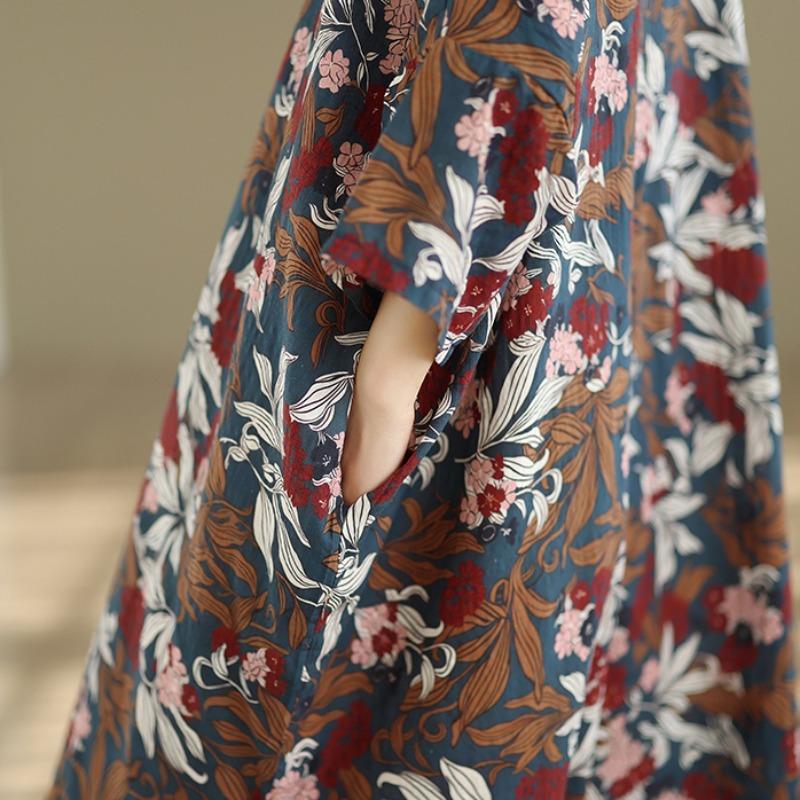 DIMANAF New 2026 Women Plus Size Spring Summer Beach Long Dress Lady Loose Oversize Maxi Floral Print Cotton Button
