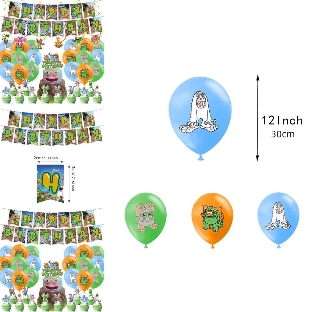 Singing Monster My Theme Birthday Banner Balloon Party Supplies Set Decorations