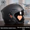 Unisex Electric Vehicle Helmet with Cold Protection, Detachable Neck Gaiter, Half Helmet Design, and Double Visor Safety.