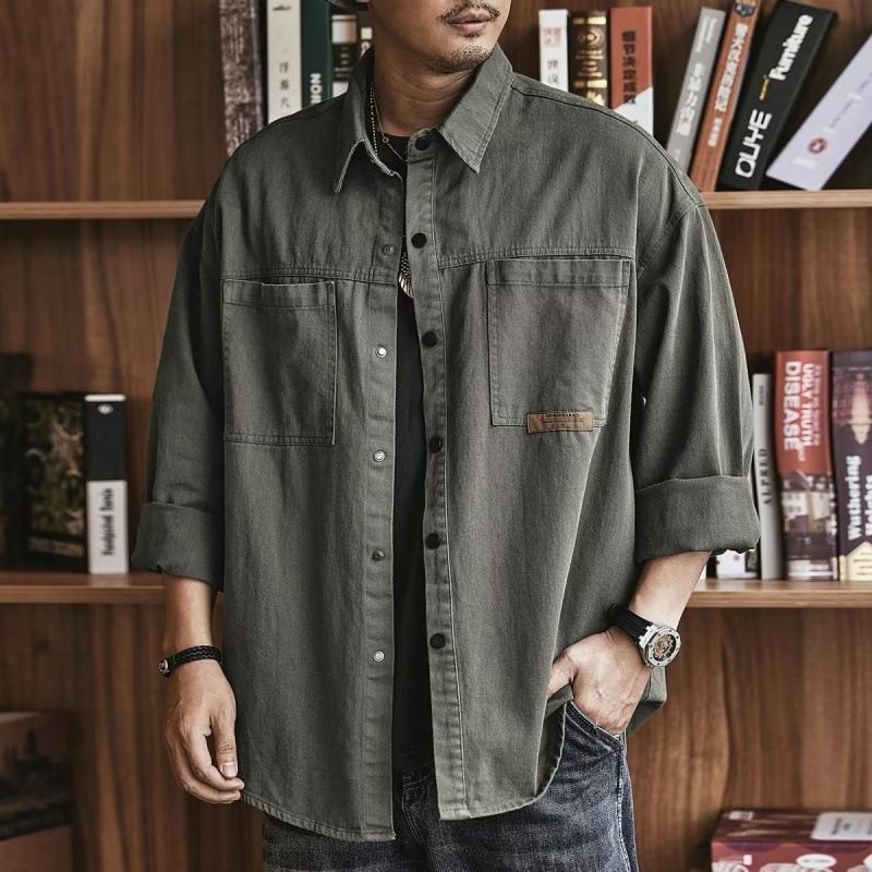 Camisa de manga larga para hombre, estilo coreano, informal, de otoño, estilo oversize, estilo High Street, Y2K, chaqueta holgada