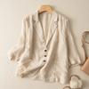 Spring Women's Linen Notched Collar Blazer Loose Casual Jacket