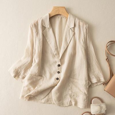 Spring Women's Linen Notched Collar Blazer Loose Casual Jacket