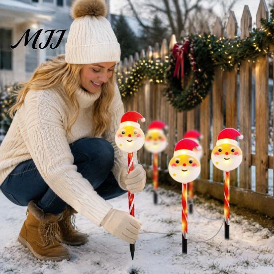 Solar Powered Christmas Path Stakes 5Pcs Yard Stake Light, Waterproof LED Garden Lamp with Outdoor Holiday Decorative Snowman Santa Claus Design,