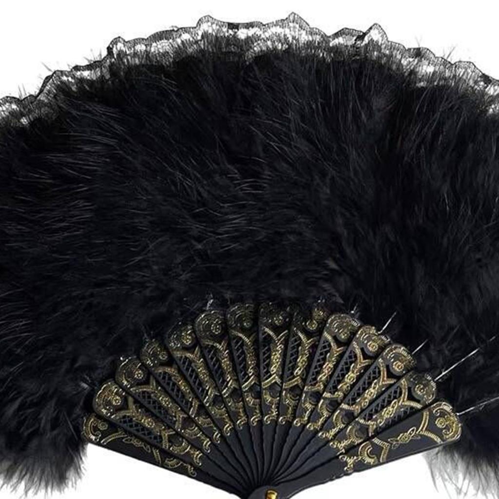 Yousheng Vintage Fjærblonder Sammenleggbar Vifte med Dusker Bærbar Sommer Håndholdt Vifte Dekorasjon Danseforestilling Rekvisitter Festkostyme Tilbehør