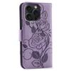 For iPhone 16 Pro Case Wallet Stand Imprinted Rose Butterfly PU Leather Phone Cover