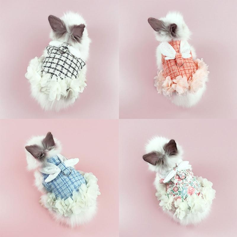 Pet Rabbit Dress Breathable Small Animal Harness Vest and Leash Set Escape Proof Cute Costume for Small Hedgehog Hamster