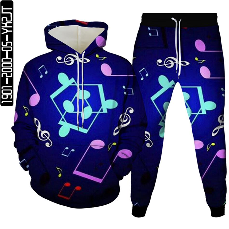 Musical Note 3D Druck Männer Trainingsanzug 2 Pcs Sets Herbst Frühling Hoody Sweatshirt + Lange Hosen Sport Weibliche Mode Kleidung anzug S-6XL