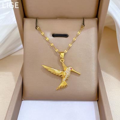 Light Luxury Flying Bird Woodpecker Micro-Inlaid Real Gold Necklace Female Transfer Collarbone Chain With Jewelry