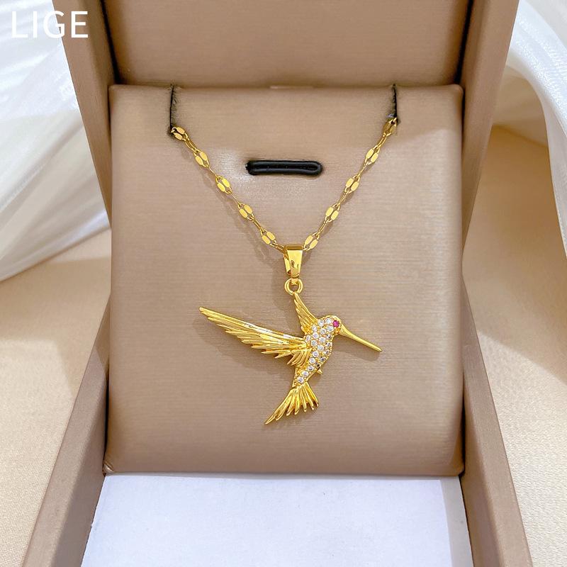 Leichter Luxus Fliegender Vogel Specht Mikro-Inkrustierte Echtgold Halskette Weiblich Transfer Schlüsselbeinkette Mit Schmuck